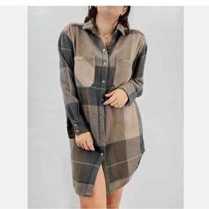 Free People brown plaid thick flannel dress shacket